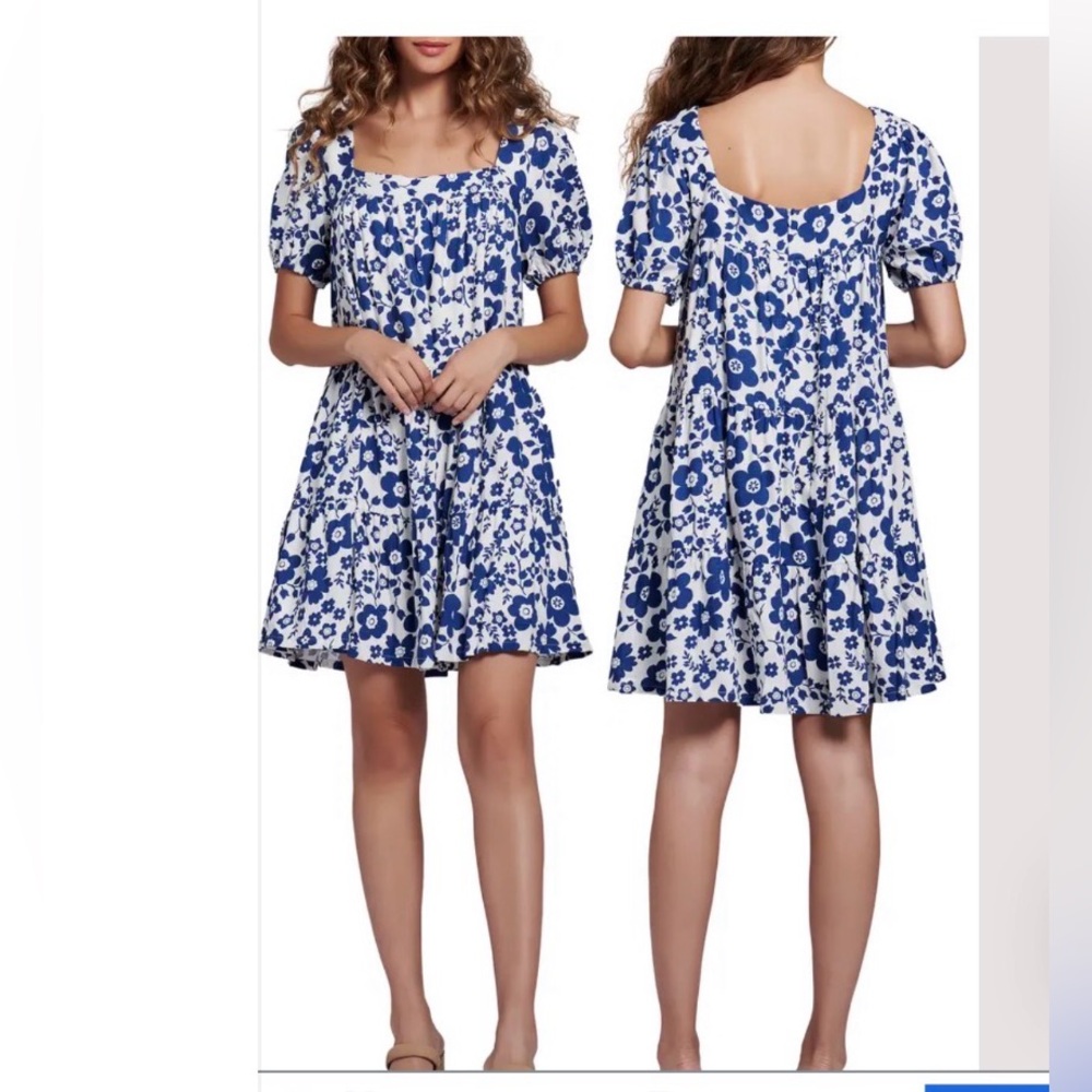 Floral Blue and White Women's Dress Small lost + Wander